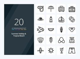 20 icono de contorno de playa para presentación vector