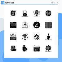 Solid Glyph Pack of 16 Universal Symbols of web globe bulb computing world Editable Vector Design Elements