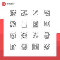 Universal Icon Symbols Group of 16 Modern Outlines of safety responsive joystick design screwdriver Editable Vector Design Elements