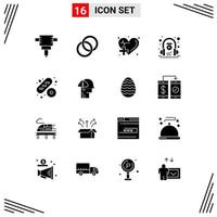 Mobile Interface Solid Glyph Set of 16 Pictograms of borrowing ideas cake medical baguette learning Editable Vector Design Elements