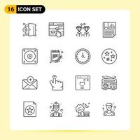 Pictogram Set of 16 Simple Outlines of report page web data mom Editable Vector Design Elements