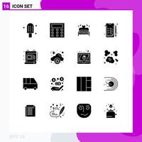 Pictogram Set of 16 Simple Solid Glyphs of cloud document heart design work Editable Vector Design Elements