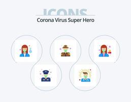 corona virus super hero flat icon pack 5 diseño de iconos. avatar. militar. femenino. defensa. masculino vector