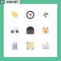 Editable Vector Line Pack of 9 Simple Flat Colors of building sport balance cycling bicycle Editable Vector Design Elements