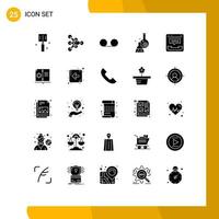 Group of 25 Solid Glyphs Signs and Symbols for center scientific mail tube lab Editable Vector Design Elements
