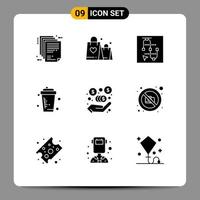 paquete de iconos vectoriales de stock de 9 signos y símbolos de línea para bebidas deportivas botella de boda flecha elementos de diseño vectorial editables vector