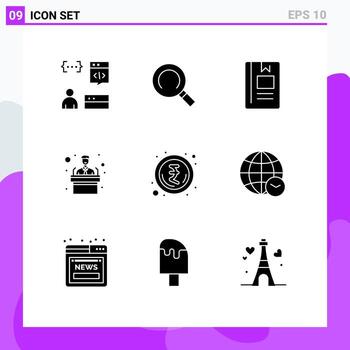 Editable Vector Line Pack of 9 Simple Solid Glyphs of money training book presentation reading Editable Vector Design Elements