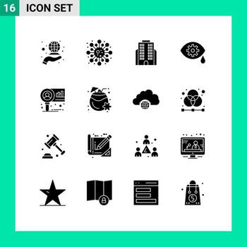 Set of 16 Modern UI Icons Symbols Signs for research diagram building chart eye Editable Vector Design Elements