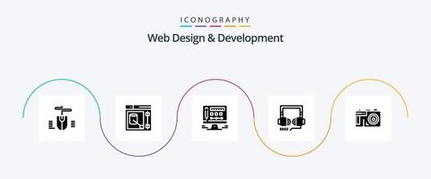 Web Design And Development Glyph 5 Icon Pack Including web. optimization . web. headphone . design vector