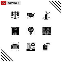 Pictogram Set of 9 Simple Solid Glyphs of ai holiday usa event heart Editable Vector Design Elements