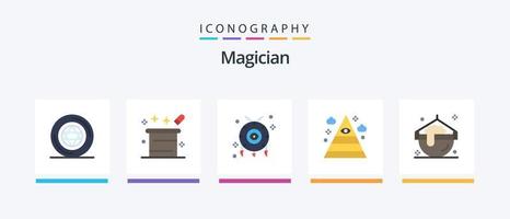 Magician Flat 5 Icon Pack Including cook. pyramid. magician hat. illuminati. western. Creative Icons Design vector