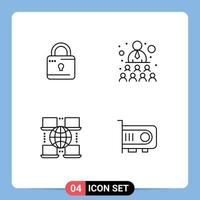 Set of 4 Modern UI Icons Symbols Signs for louck digital security team computer Editable Vector Design Elements