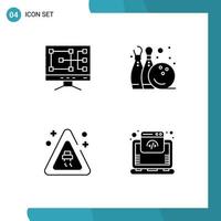 4 Creative Icons Modern Signs and Symbols of computer accidents bowling pine play hosting Editable Vector Design Elements