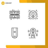 4 User Interface Line Pack of modern Signs and Symbols of computer one leaf diamond brain Editable Vector Design Elements