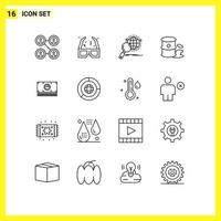 grupo de símbolos de iconos universales de 16 contornos modernos de contenedores de basura de globo de contaminación de paquete elementos de diseño vectorial editables vector