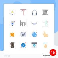 Group of 16 Modern Flat Colors Set for light bulb headphone thread bobbin Editable Pack of Creative Vector Design Elements