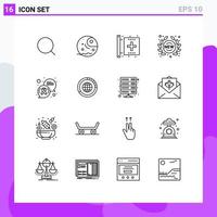 Mobile Interface Outline Set of 16 Pictograms of store sticker center new health Editable Vector Design Elements