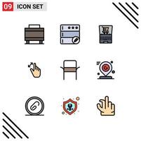 Modern Set of 9 Filledline Flat Colors Pictograph of home chair ecommerce touch interface Editable Vector Design Elements