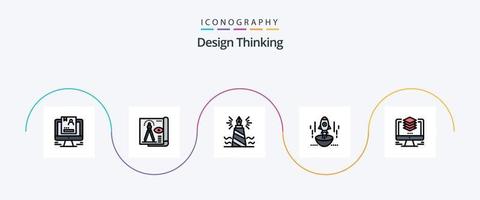 línea de pensamiento de diseño lleno de paquete de iconos planos 5 que incluye negocios. lanzamiento. papel. editar. escribiendo vector