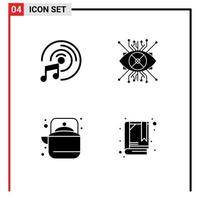 Group of 4 Solid Glyphs Signs and Symbols for cd disk outdoor ar eye tea Editable Vector Design Elements