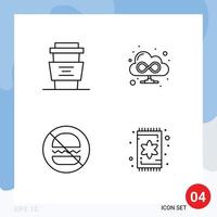 Mobile Interface Line Set of 4 Pictograms of beverages fast cup cloud no Editable Vector Design Elements