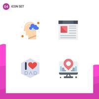 4 Flat Icon concept for Websites Mobile and Apps cloud dad mind computer fathers day Editable Vector Design Elements