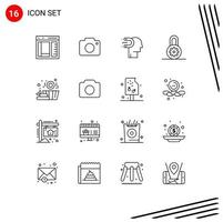 Mobile Interface Outline Set of 16 Pictograms of sauna lock camera control influence Editable Vector Design Elements