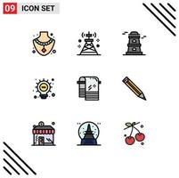 Stock Vector Icon Pack of 9 Line Signs and Symbols for wiping dry observatory bath light Editable Vector Design Elements