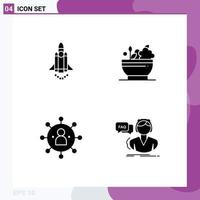 Pack of 4 Modern Solid Glyphs Signs and Symbols for Web Print Media such as launch group promote natural person Editable Vector Design Elements