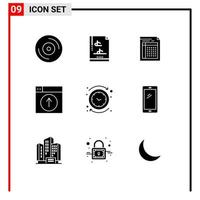 Universal Icon Symbols Group of 9 Modern Solid Glyphs of design up document upload paper Editable Vector Design Elements