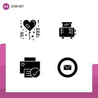 Group of 4 Solid Glyphs Signs and Symbols for affection devices celebration toaster hardware Editable Vector Design Elements