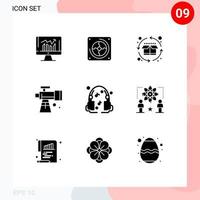 Universal Icon Symbols Group of 9 Modern Solid Glyphs of headphones space fan scope product cycle Editable Vector Design Elements