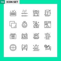 Pack of 16 Modern Outlines Signs and Symbols for Web Print Media such as layers copy bag optimization file Editable Vector Design Elements