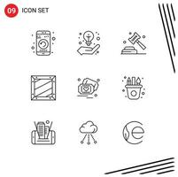 Editable Vector Line Pack of 9 Simple Outlines of development coding creative idea box law Editable Vector Design Elements