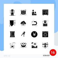 Universal Icon Symbols Group of 16 Modern Solid Glyphs of education work real estate office nature Editable Vector Design Elements