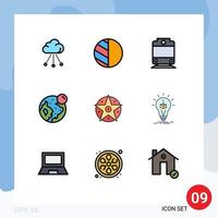 Set of 9 Vector Filledline Flat Colors on Grid for idea project transport satanic moon Editable Vector Design Elements