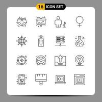 User Interface Pack of 16 Basic Outlines of connections sign avatar gender road sign Editable Vector Design Elements