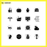 Group of 16 Solid Glyphs Signs and Symbols for online dialog vegetables chat person Editable Vector Design Elements