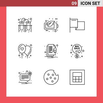 Set of 9 Modern UI Icons Symbols Signs for notify file country alert balloon Editable Vector Design Elements