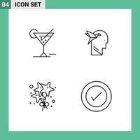 Mobile Interface Line Set of 4 Pictograms of glass stare hotel head layout Editable Vector Design Elements