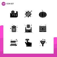 Editable Vector Line Pack of 9 Simple Solid Glyphs of laptop museum check exhibition test Editable Vector Design Elements