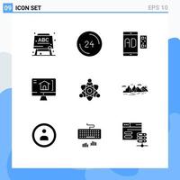 Solid Glyph Pack of 9 Universal Symbols of educate house ad home mobile Editable Vector Design Elements