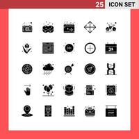 25 Universal Solid Glyph Signs Symbols of cycling bicycle calendar transform arrow Editable Vector Design Elements