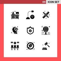 Modern Set of 9 Solid Glyphs and symbols such as mind human microphone head work Editable Vector Design Elements