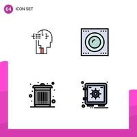 Set of 4 Modern UI Icons Symbols Signs for artifical dustbin head hard disk waste Editable Vector Design Elements