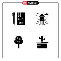 Universal Icon Symbols Group of 4 Modern Solid Glyphs of code summer develop life cactus Editable Vector Design Elements