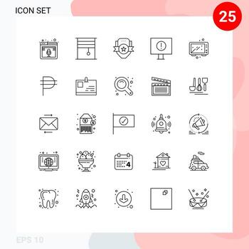 Modern Set of 25 Lines and symbols such as warning computer rollers sport emblem Editable Vector Design Elements