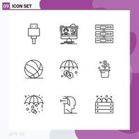 User Interface Pack of 9 Basic Outlines of sport basket education ball cloud Editable Vector Design Elements