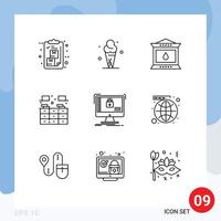 Modern Set of 9 Outlines and symbols such as secure cupboard cone cabinet thanksgiving Editable Vector Design Elements