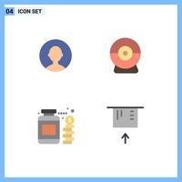 Set of 4 Vector Flat Icons on Grid for avatar savings camera currency credit card Editable Vector Design Elements